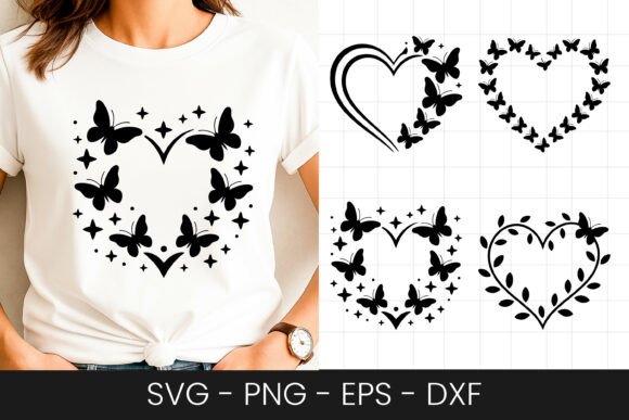 Butterfly Heart Outline Design SVG PNG