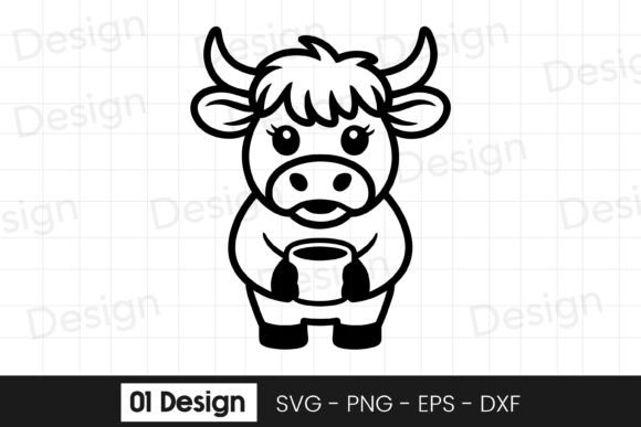 Cute Baby Cow Holding Coffee SVG PNG for Crafts & Graphics