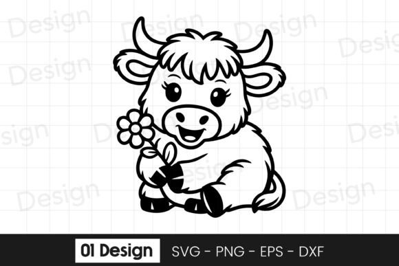 Cute Baby Cow with Flower Sitting SVG: Graphics for Crafts