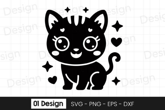 Cute Black Kitten Cartoon SVG PNG