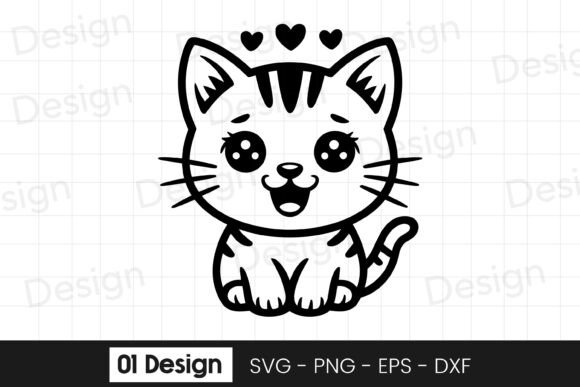 Cute Crying Kitten with Hearts SVG PNG for Crafts & Graphics