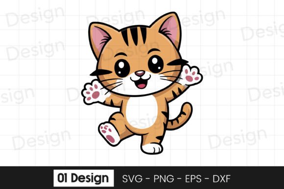 Cute Kitten Jumping Cartoon Design SVG: Graphics for Crafts & Local Branding