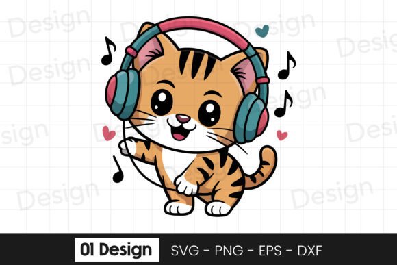 Cute Kitten Music Headphones SVG PNG for Crafts & Graphics