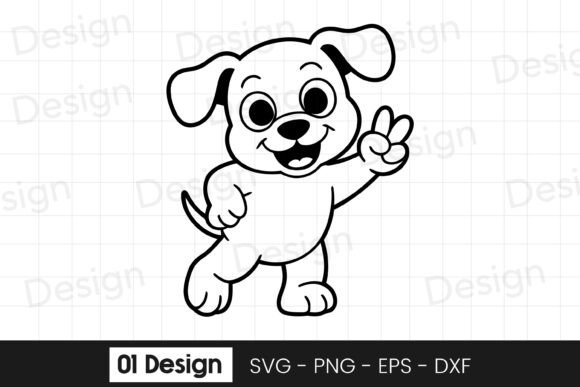 Cute Puppy Waving Cartoon Design SVG PNG for Crafts & Graphics