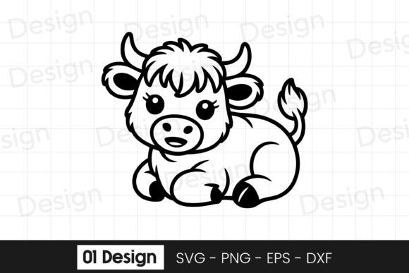 Sitting Baby Highland Cow Cartoon SVG: Graphics for Crafts & Content