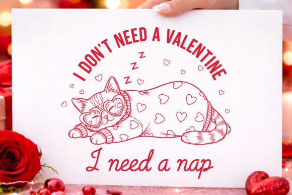 Valentine’s Nap Cat SVG Graphics for Crafts