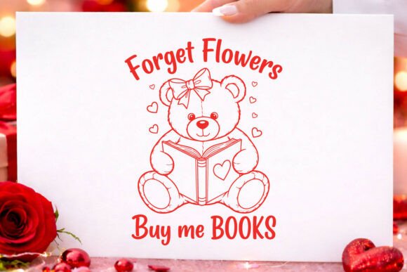 Valentines SVG Flowers Bear Reading Book Graphics